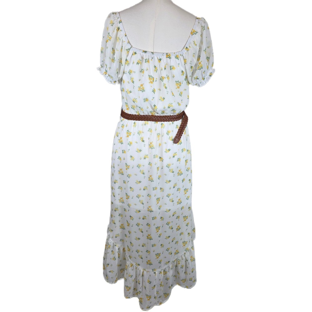 Madden Girl Juniors White Floral High Low Midi Belted Dress Cottagecore - Picture 7 of 11